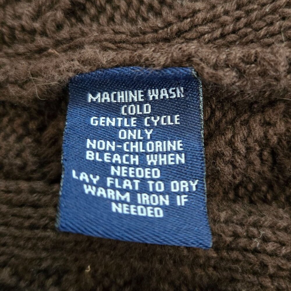 Chaps Cable Knit Brown Cardigan Sweater Large Ribbon Tie Waist Eyelet Cuffs - Picture 11 of 11